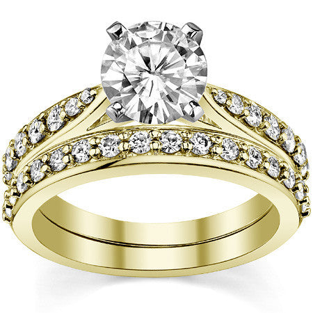 Round Brilliant Moissanite Tapered Cathedral Engagement Ring