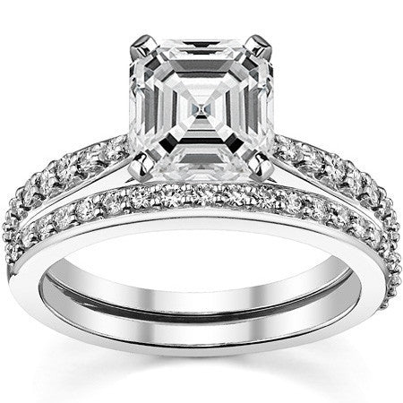 Round Brilliant Moissanite Tapered Cathedral Engagement Ring, 0.21ct