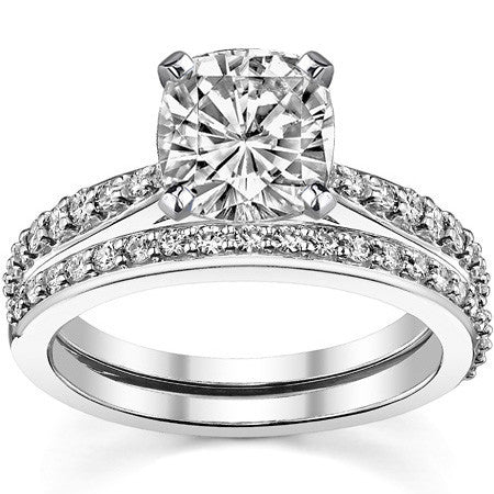 Round Brilliant Moissanite Tapered Cathedral Engagement Ring, 0.21ct