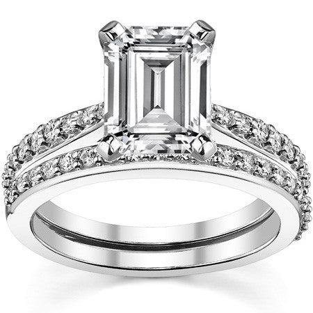 Round Brilliant Moissanite Tapered Cathedral Engagement Ring, 0.21ct