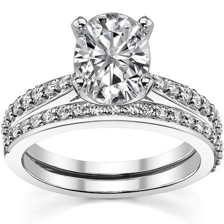 Round Brilliant Moissanite Tapered Cathedral Engagement Ring, 0.21ct