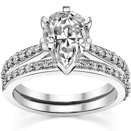 Round Brilliant Moissanite Tapered Cathedral Engagement Ring, 0.21ct