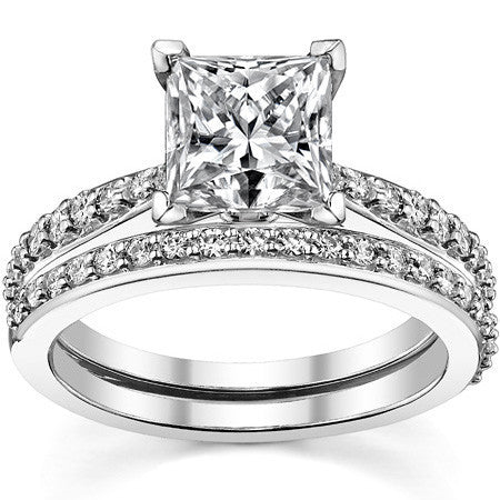 Round Brilliant Moissanite Tapered Cathedral Engagement Ring, 0.21ct