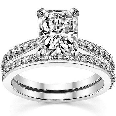Round Brilliant Moissanite Tapered Cathedral Engagement Ring, 0.21ct