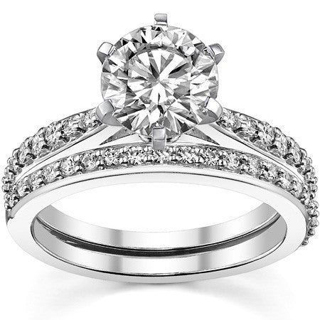 Round Brilliant Moissanite Tapered Cathedral Engagement Ring, 0.21ct