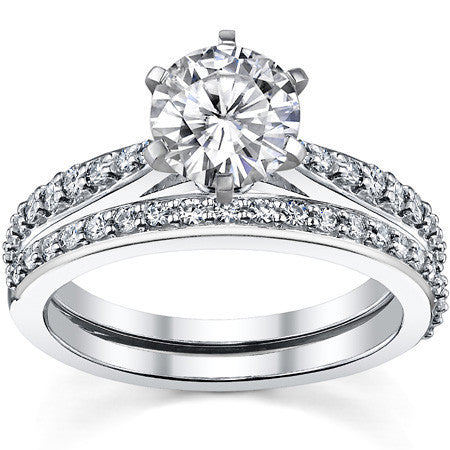 Round Brilliant Moissanite Tapered Cathedral Engagement Ring, 0.21ct