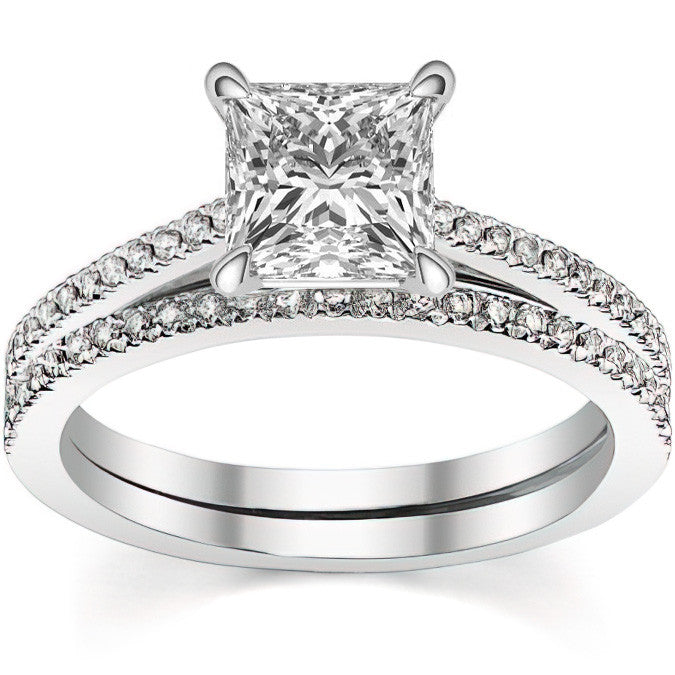 Petite Cathedral Princess cut Moissanite Engagement Ring