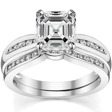 Round Brilliant Moissanite Petite Tapered Engagement Ring , 0.13ct