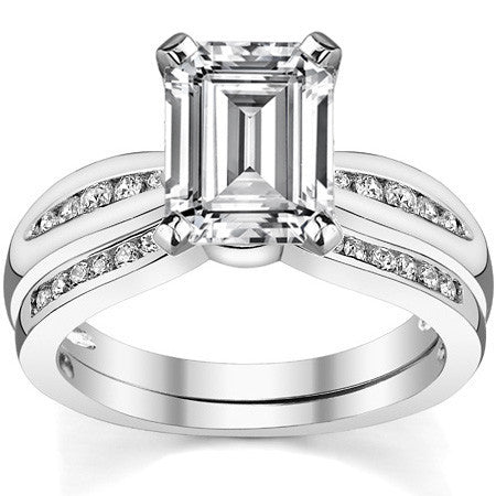 Round Brilliant Moissanite Petite Tapered Engagement Ring , 0.13ct