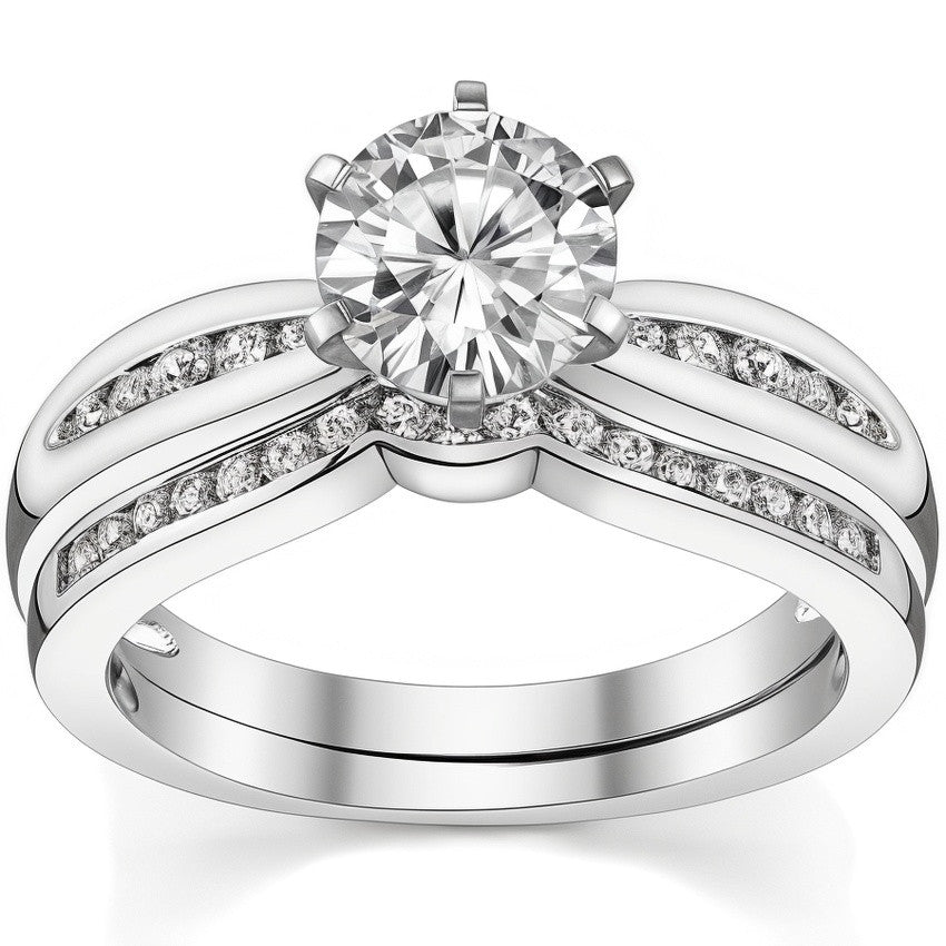 Round Brilliant Moissanite Petite Tapered Engagement Ring , 0.13ct
