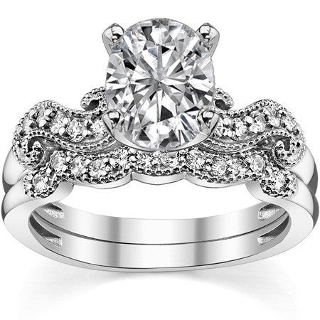 Round Brilliant Moissanite Antique Engagement Ring Setting, 0.18ct