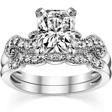 Round Brilliant Moissanite Antique Engagement Ring Setting, 0.18ct