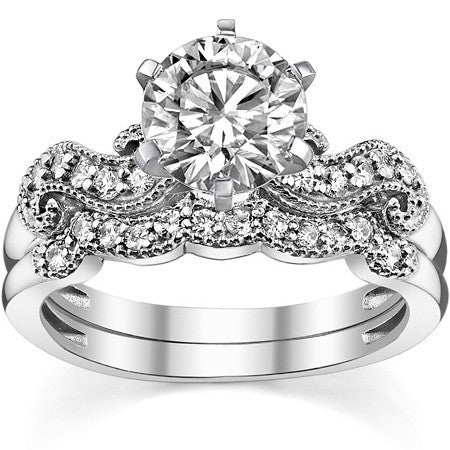 Round Brilliant Moissanite Antique Engagement Ring Setting, 0.18ct
