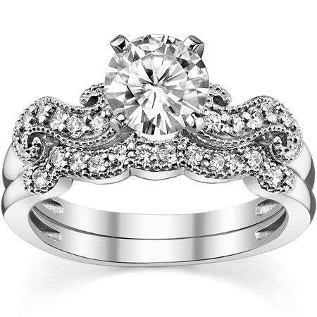 Round Brilliant Moissanite Antique Engagement Ring Setting, 0.18ct