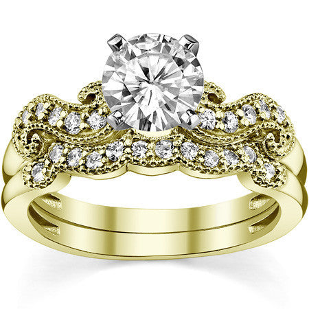 Round Brilliant Moissanite Antique Engagement Ring Setting, 0.18ct