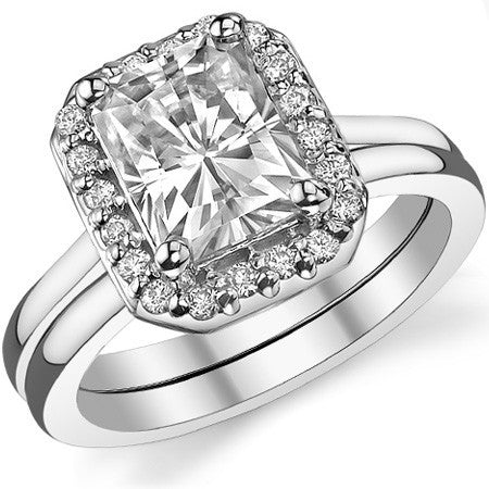 Embrace Radiant/Emerald Halo Moissanite Engagement Ring
