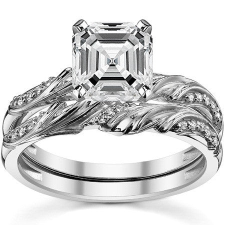 Round Brilliant Moissanite Floral Accent Engagement Ring Setting