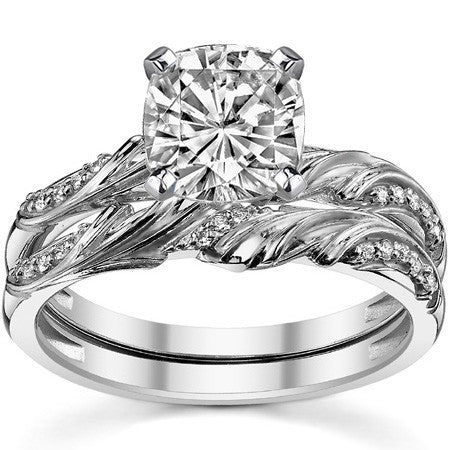 Round Brilliant Moissanite Floral Accent Engagement Ring Setting