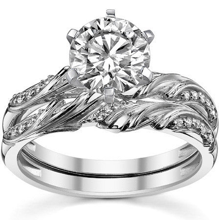 Round Brilliant Moissanite Floral Accent Engagement Ring Setting