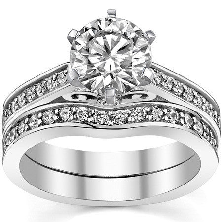 Round Brilliant Moissanite Scroll Cathedral Engagement Ring