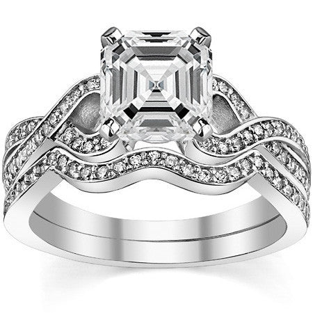 Round Diamond & Moissanite Split Shank Heart Engagement Ring