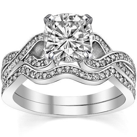 Round Diamond & Moissanite Split Shank Heart Engagement Ring