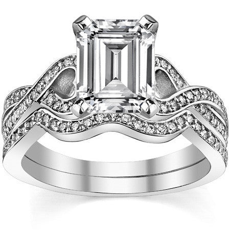 Round Diamond & Moissanite Split Shank Heart Engagement Ring