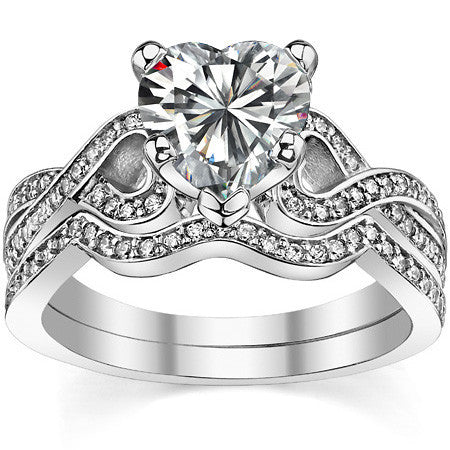 Round Diamond & Moissanite Split Shank Heart Engagement Ring