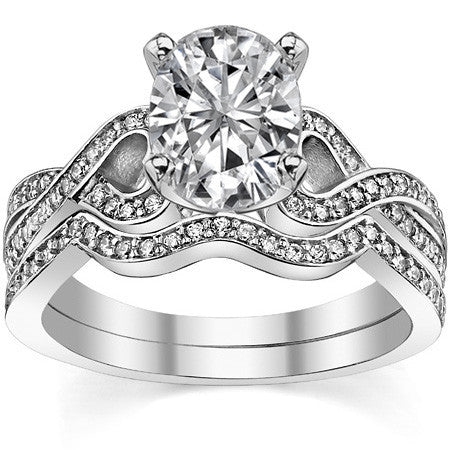 Round Diamond & Moissanite Split Shank Heart Engagement Ring
