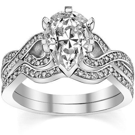 Round Diamond & Moissanite Split Shank Heart Engagement Ring