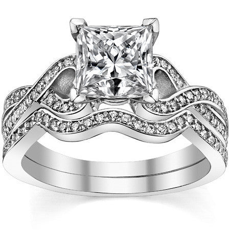 Round Diamond & Moissanite Split Shank Heart Engagement Ring