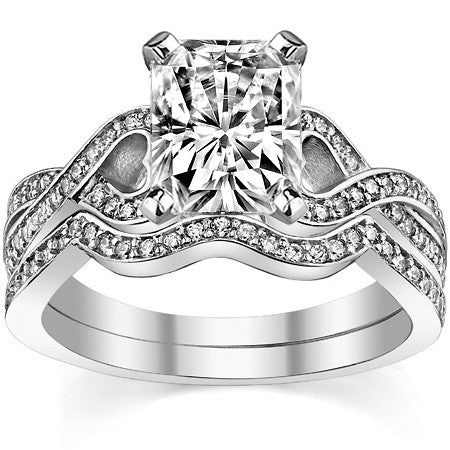 Round Diamond & Moissanite Split Shank Heart Engagement Ring