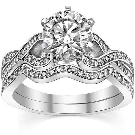 Round Diamond & Moissanite Split Shank Heart Engagement Ring