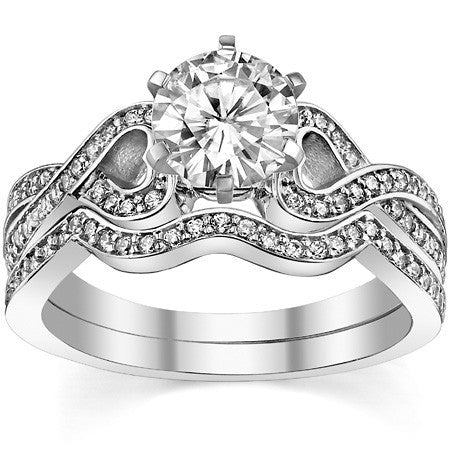 Round Diamond & Moissanite Split Shank Heart Engagement Ring