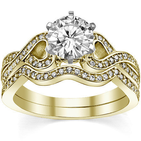 Round Diamond & Moissanite Split Shank Heart Engagement Ring