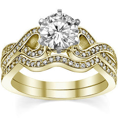 Round Diamond & Moissanite Split Shank Heart Engagement Ring