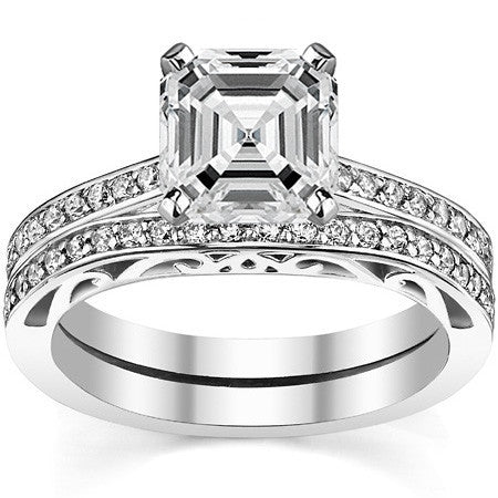 Round Brilliant Moissanite Scroll Engagement Ring