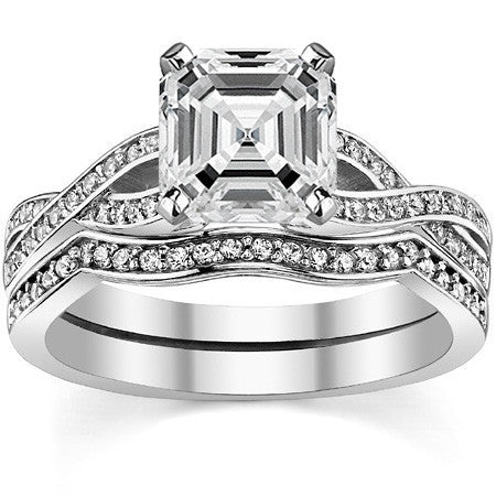 Round Diamond & Moissanite Split Shank Engagement Ring