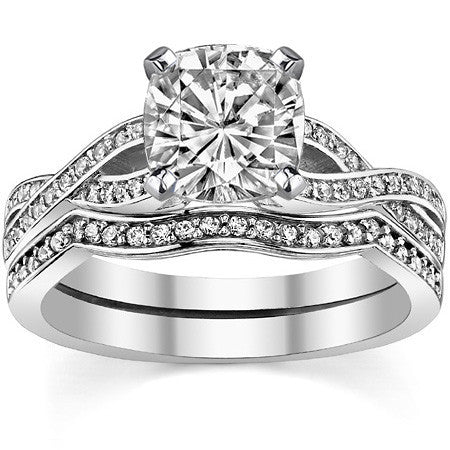 Round Diamond & Moissanite Split Shank Engagement Ring