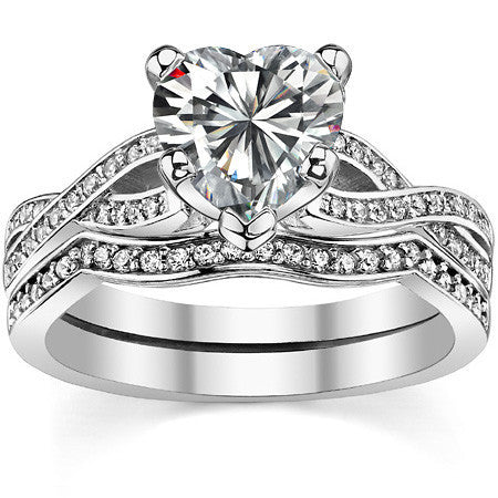 Round Diamond & Moissanite Split Shank Engagement Ring