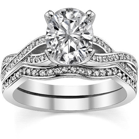 Round Diamond & Moissanite Split Shank Engagement Ring