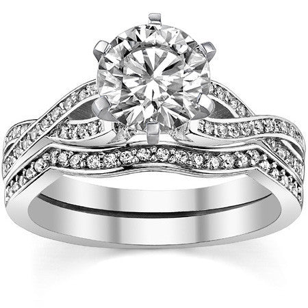 Round Diamond & Moissanite Split Shank Engagement Ring