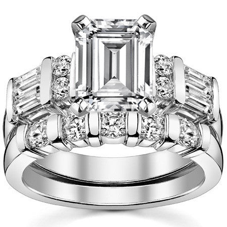 Round & Baguette Moissanite Engagement Ring Setting, 0.85ct