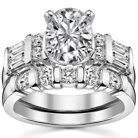 Round & Baguette Moissanite Engagement Ring Setting, 0.85ct