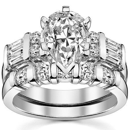 Round & Baguette Moissanite Engagement Ring Setting, 0.85ct