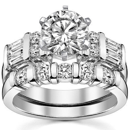 Round & Baguette Moissanite Engagement Ring Setting, 0.85ct