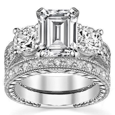 Round Brilliant Moissanite Three-Stone Engagement Ring Antique 2.28ct