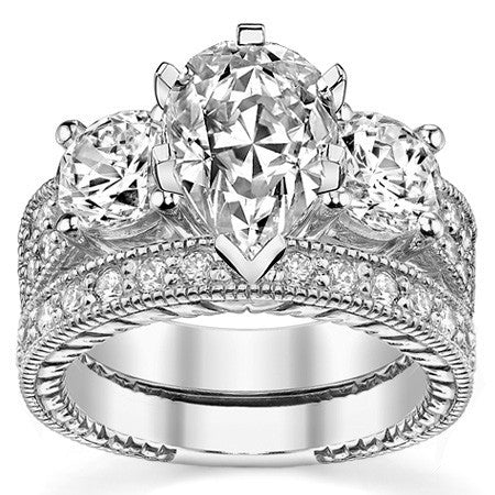 Round Brilliant Moissanite Three-Stone Engagement Ring Antique 2.28ct