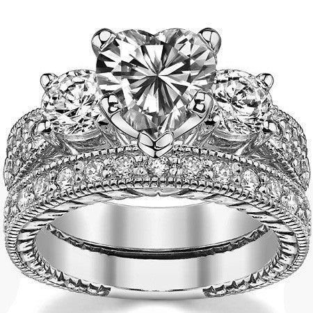 5mm Round Brilliant Moissanite Engagement Ring Antique Setting 1.35ct