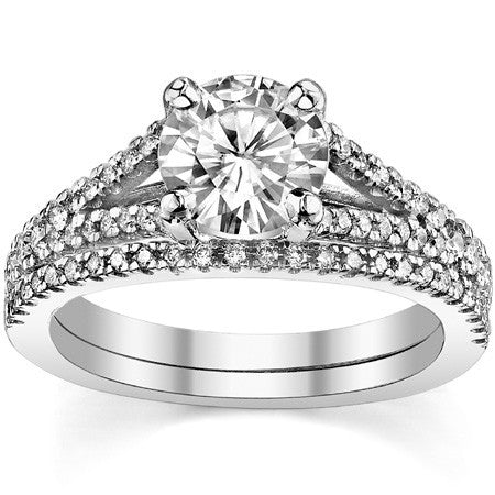 Round Trellis Split Shank Moissanite Engagement Ring